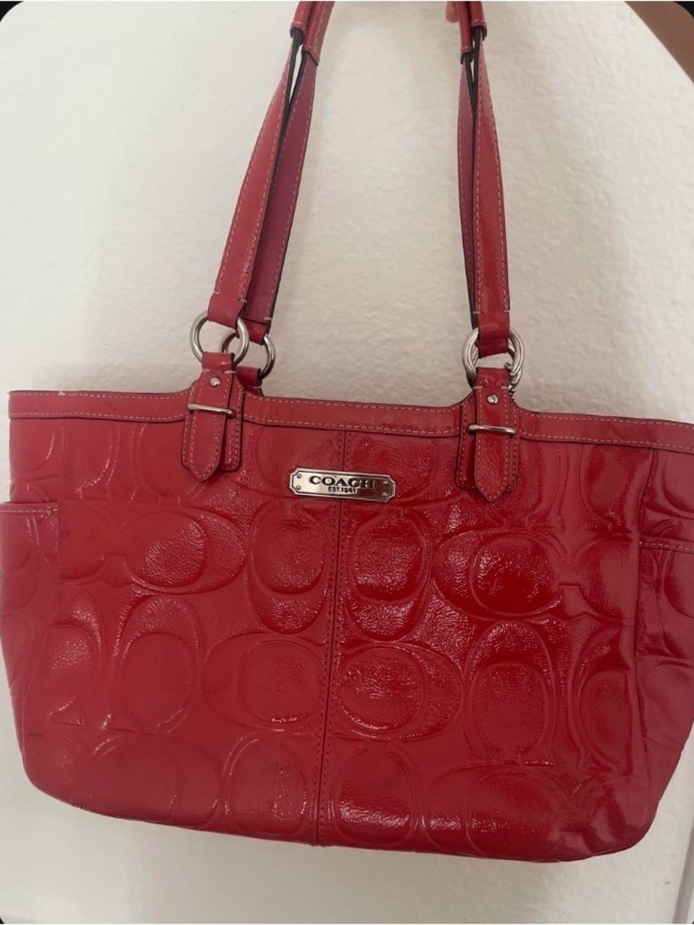 Coach Red Patent Leather Shoulder Tote